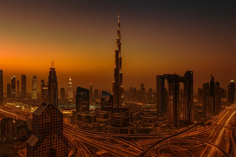 Dubai skyline at sunset